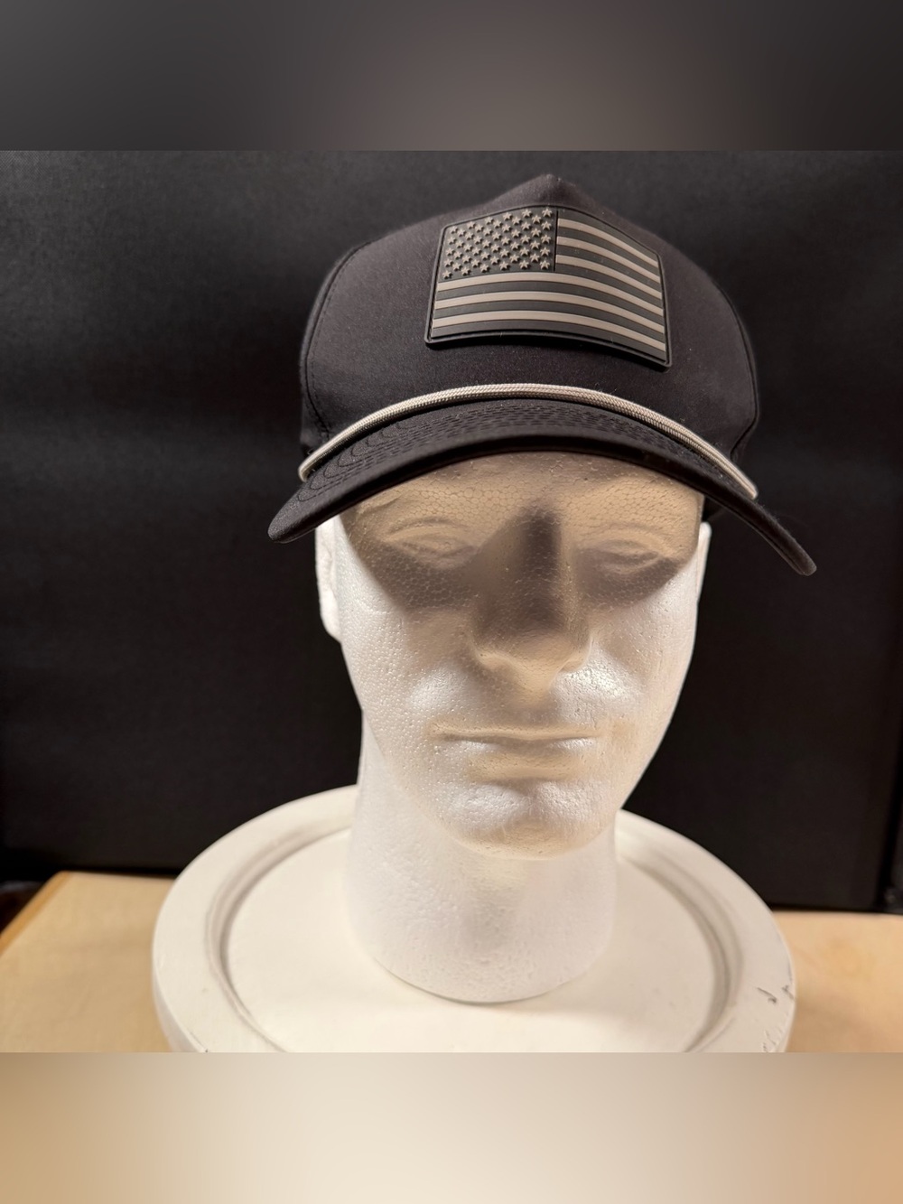 Performance Series American Flag Hat Fierce Headwear W/Rope Accent Blk SnapBack